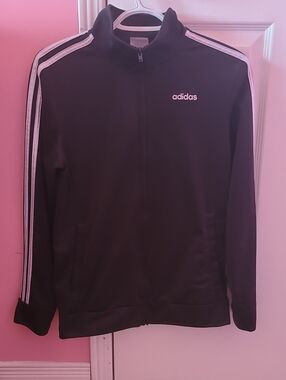 adidas Black Track Bomber Jacket with White Stripes